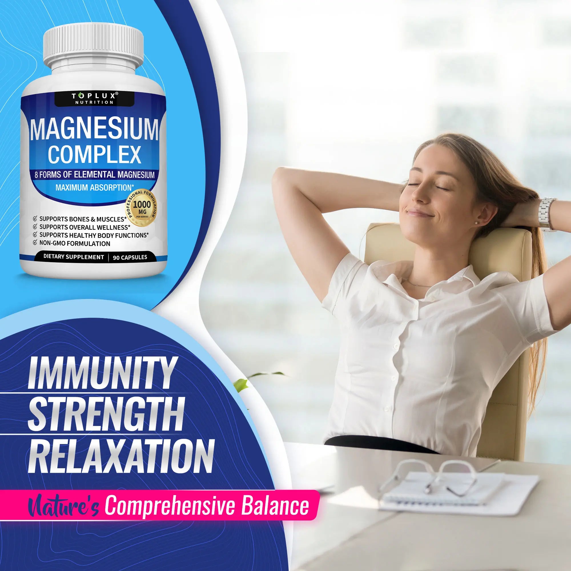 Toplux Magnesium Complex 8 Essential Magnesium Supplement 1000Mg
